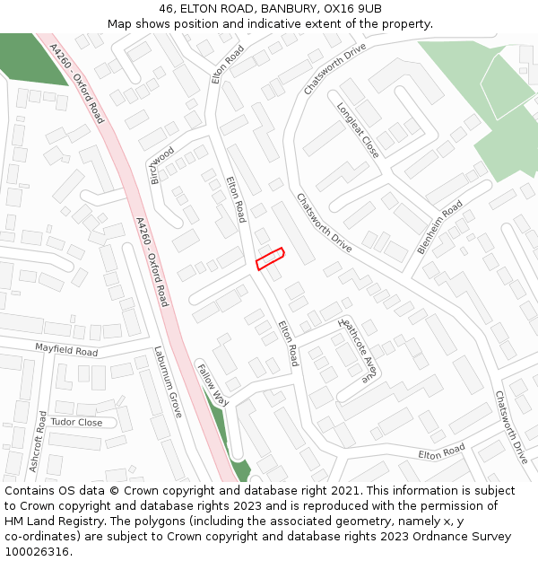 46, ELTON ROAD, BANBURY, OX16 9UB: Location map and indicative extent of plot