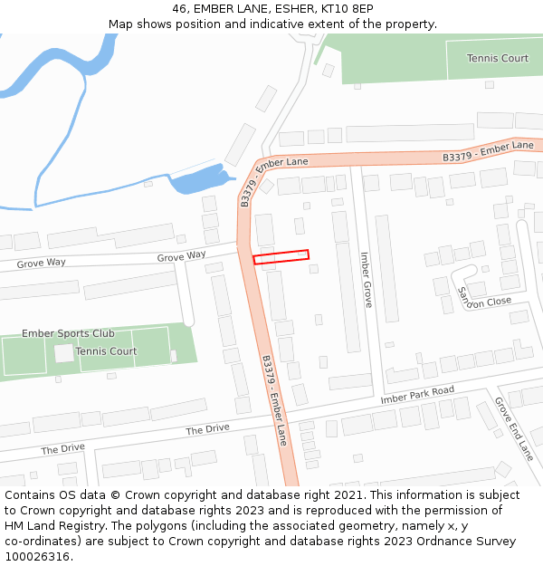 46, EMBER LANE, ESHER, KT10 8EP: Location map and indicative extent of plot