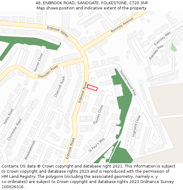 46, ENBROOK ROAD, SANDGATE, FOLKESTONE, CT20 3NP: Location map and indicative extent of plot