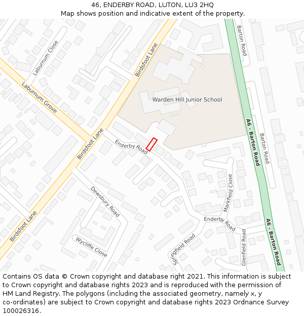 46, ENDERBY ROAD, LUTON, LU3 2HQ: Location map and indicative extent of plot