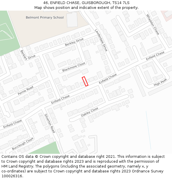 46, ENFIELD CHASE, GUISBOROUGH, TS14 7LS: Location map and indicative extent of plot
