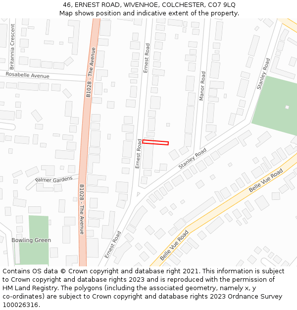 46, ERNEST ROAD, WIVENHOE, COLCHESTER, CO7 9LQ: Location map and indicative extent of plot