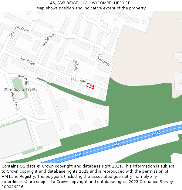 46, FAIR RIDGE, HIGH WYCOMBE, HP11 1PL: Location map and indicative extent of plot