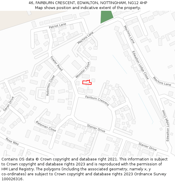 46, FAIRBURN CRESCENT, EDWALTON, NOTTINGHAM, NG12 4HP: Location map and indicative extent of plot