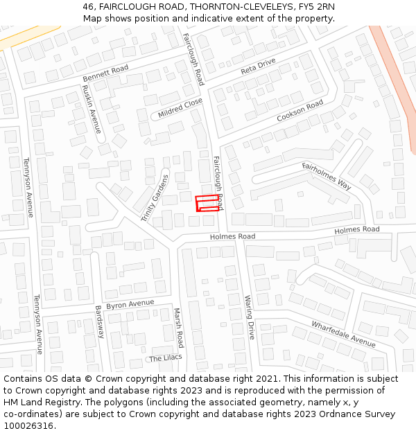 46, FAIRCLOUGH ROAD, THORNTON-CLEVELEYS, FY5 2RN: Location map and indicative extent of plot