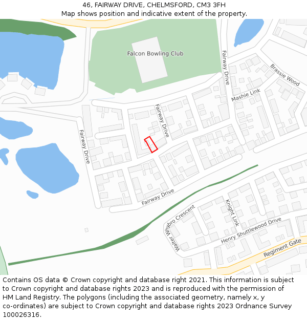 46, FAIRWAY DRIVE, CHELMSFORD, CM3 3FH: Location map and indicative extent of plot