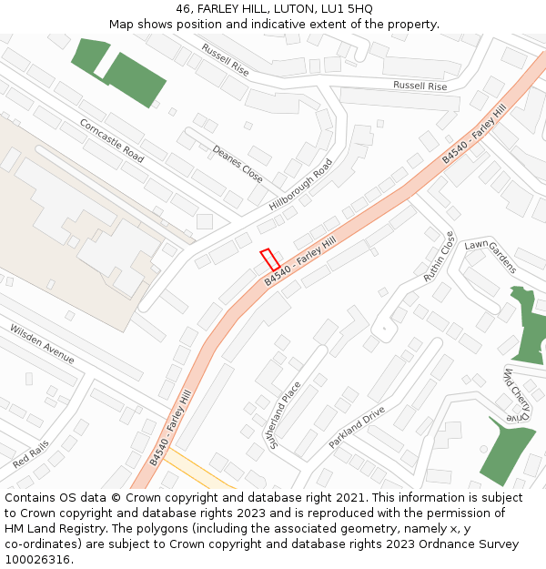 46, FARLEY HILL, LUTON, LU1 5HQ: Location map and indicative extent of plot