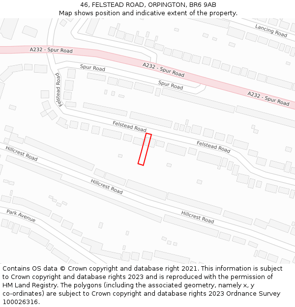 46, FELSTEAD ROAD, ORPINGTON, BR6 9AB: Location map and indicative extent of plot