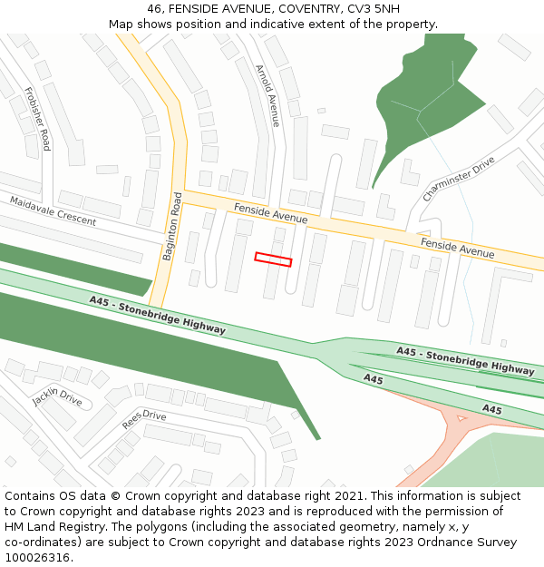 46, FENSIDE AVENUE, COVENTRY, CV3 5NH: Location map and indicative extent of plot