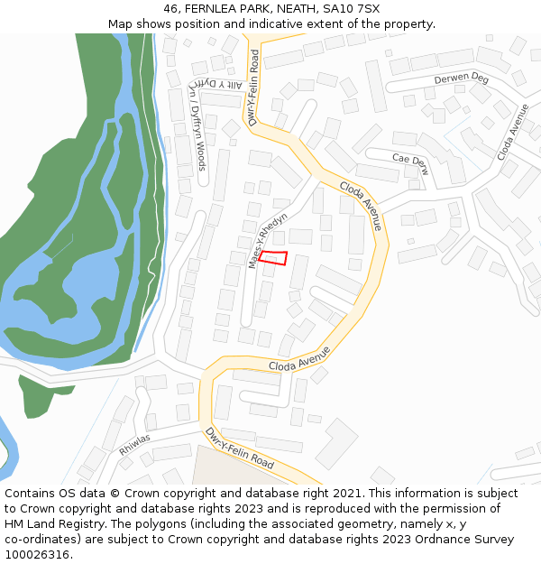 46, FERNLEA PARK, NEATH, SA10 7SX: Location map and indicative extent of plot