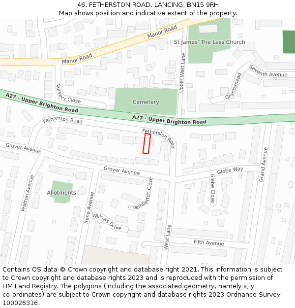 46, FETHERSTON ROAD, LANCING, BN15 9RH: Location map and indicative extent of plot