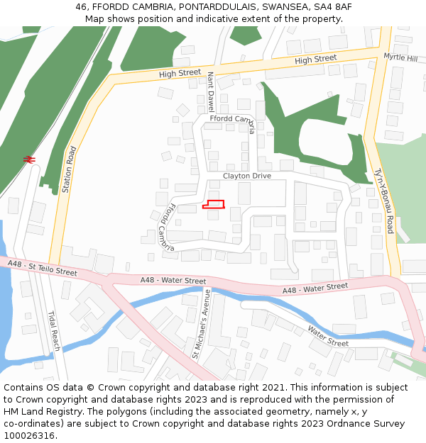 46, FFORDD CAMBRIA, PONTARDDULAIS, SWANSEA, SA4 8AF: Location map and indicative extent of plot