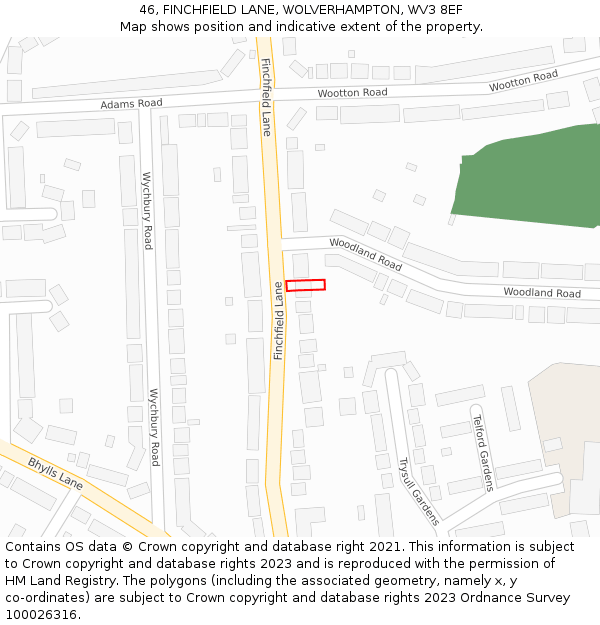 46, FINCHFIELD LANE, WOLVERHAMPTON, WV3 8EF: Location map and indicative extent of plot