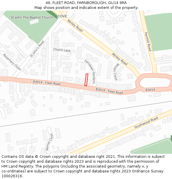 46, FLEET ROAD, FARNBOROUGH, GU14 9RA: Location map and indicative extent of plot