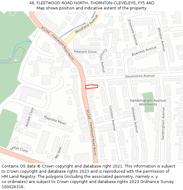 46, FLEETWOOD ROAD NORTH, THORNTON-CLEVELEYS, FY5 4AD: Location map and indicative extent of plot