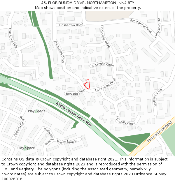 46, FLORIBUNDA DRIVE, NORTHAMPTON, NN4 8TY: Location map and indicative extent of plot