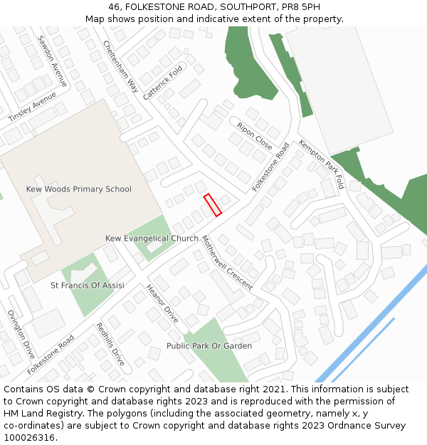 46, FOLKESTONE ROAD, SOUTHPORT, PR8 5PH: Location map and indicative extent of plot