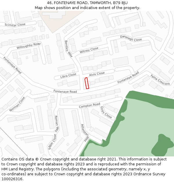 46, FONTENAYE ROAD, TAMWORTH, B79 8JU: Location map and indicative extent of plot