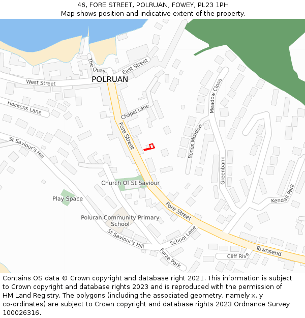 46, FORE STREET, POLRUAN, FOWEY, PL23 1PH: Location map and indicative extent of plot