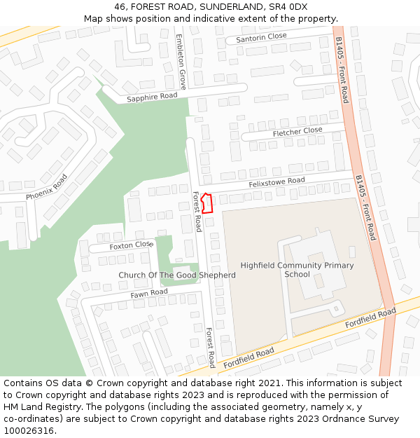 46, FOREST ROAD, SUNDERLAND, SR4 0DX: Location map and indicative extent of plot