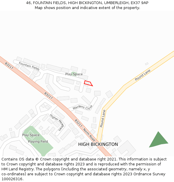 46, FOUNTAIN FIELDS, HIGH BICKINGTON, UMBERLEIGH, EX37 9AP: Location map and indicative extent of plot