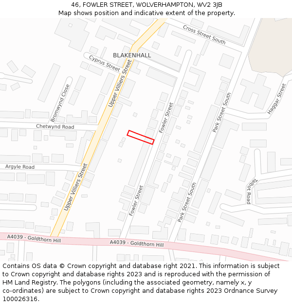 46, FOWLER STREET, WOLVERHAMPTON, WV2 3JB: Location map and indicative extent of plot