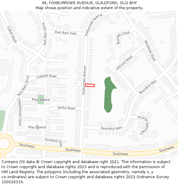 46, FOXBURROWS AVENUE, GUILDFORD, GU2 8HY: Location map and indicative extent of plot