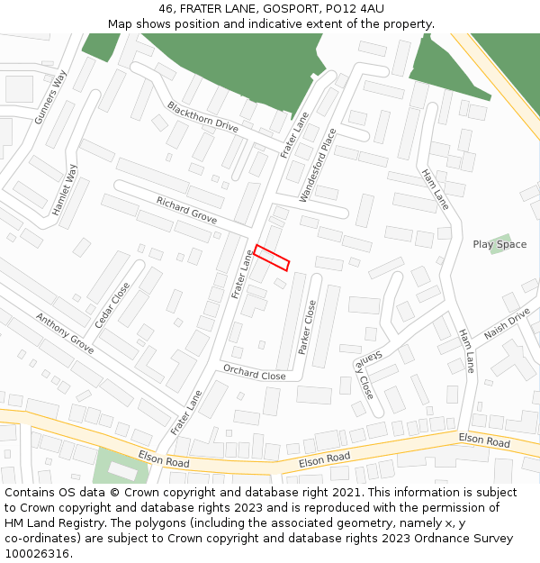 46, FRATER LANE, GOSPORT, PO12 4AU: Location map and indicative extent of plot