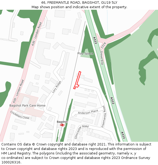 46, FREEMANTLE ROAD, BAGSHOT, GU19 5LY: Location map and indicative extent of plot