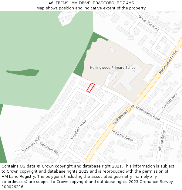46, FRENSHAM DRIVE, BRADFORD, BD7 4AS: Location map and indicative extent of plot