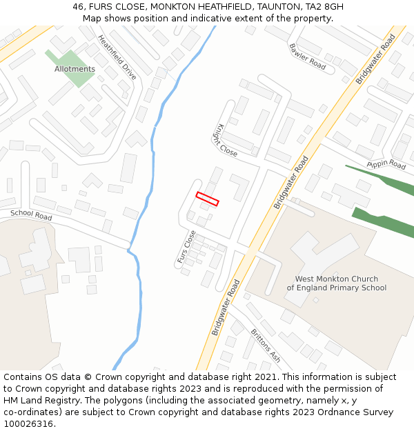 46, FURS CLOSE, MONKTON HEATHFIELD, TAUNTON, TA2 8GH: Location map and indicative extent of plot