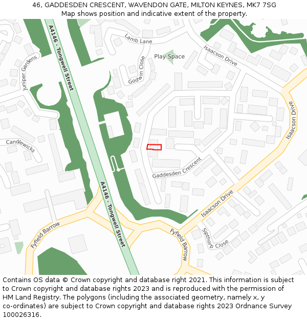 46, GADDESDEN CRESCENT, WAVENDON GATE, MILTON KEYNES, MK7 7SG: Location map and indicative extent of plot