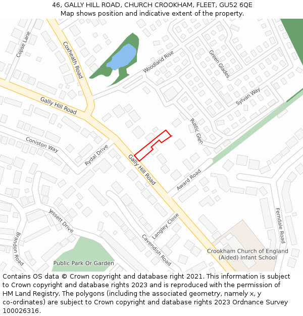 46, GALLY HILL ROAD, CHURCH CROOKHAM, FLEET, GU52 6QE: Location map and indicative extent of plot