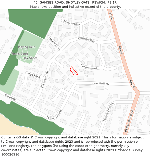 46, GANGES ROAD, SHOTLEY GATE, IPSWICH, IP9 1RJ: Location map and indicative extent of plot