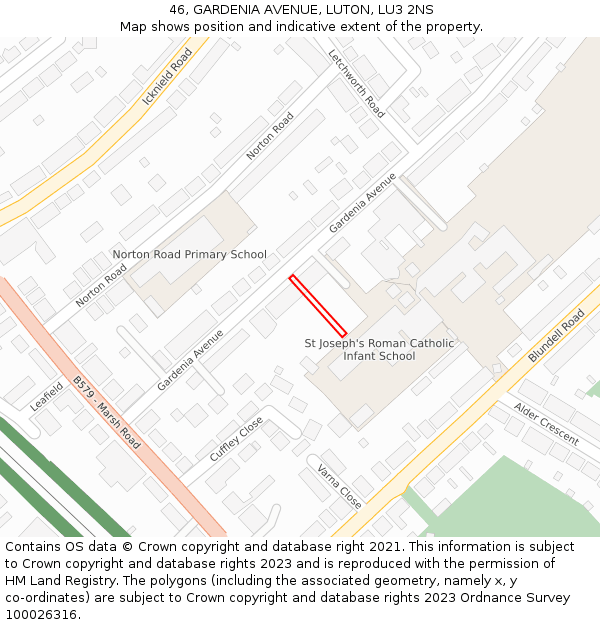 46, GARDENIA AVENUE, LUTON, LU3 2NS: Location map and indicative extent of plot