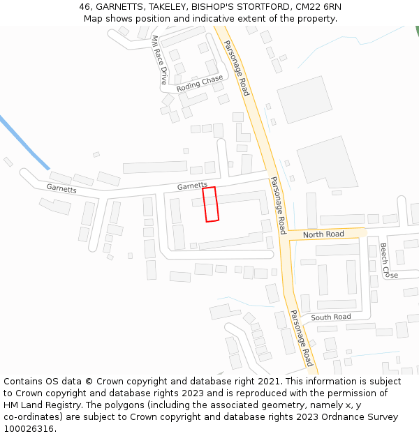 46, GARNETTS, TAKELEY, BISHOP'S STORTFORD, CM22 6RN: Location map and indicative extent of plot