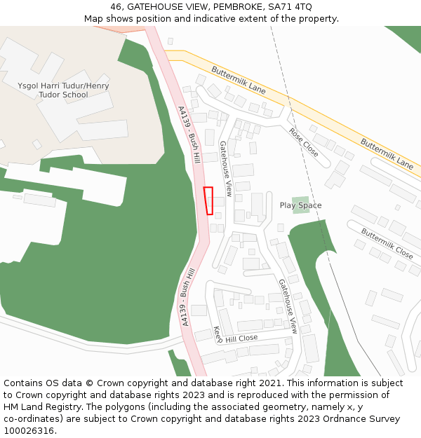 46, GATEHOUSE VIEW, PEMBROKE, SA71 4TQ: Location map and indicative extent of plot