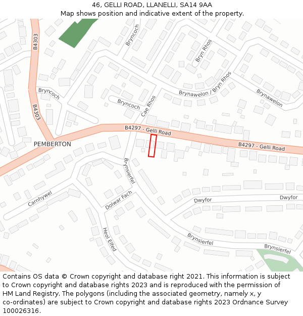 46, GELLI ROAD, LLANELLI, SA14 9AA: Location map and indicative extent of plot