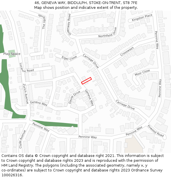 46, GENEVA WAY, BIDDULPH, STOKE-ON-TRENT, ST8 7FE: Location map and indicative extent of plot