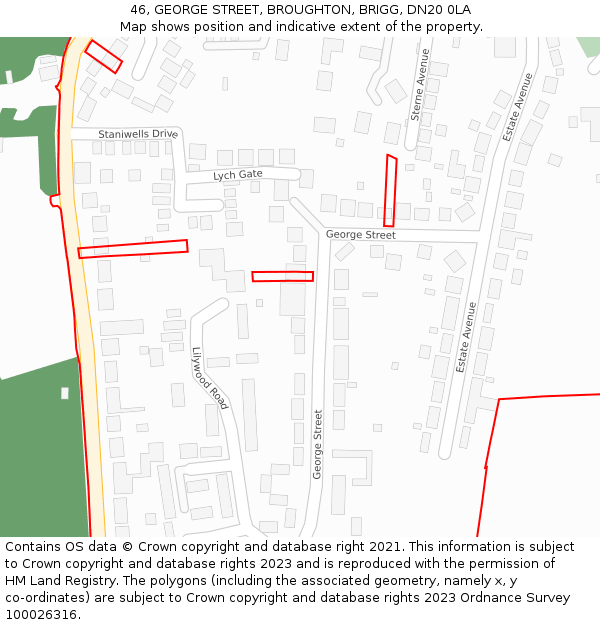 46, GEORGE STREET, BROUGHTON, BRIGG, DN20 0LA: Location map and indicative extent of plot