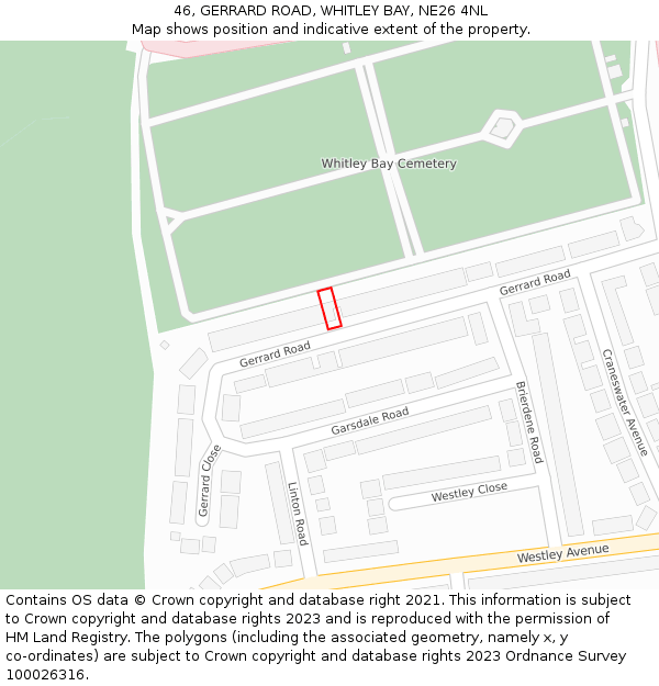 46, GERRARD ROAD, WHITLEY BAY, NE26 4NL: Location map and indicative extent of plot