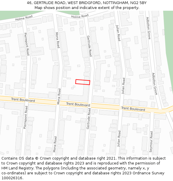 46, GERTRUDE ROAD, WEST BRIDGFORD, NOTTINGHAM, NG2 5BY: Location map and indicative extent of plot