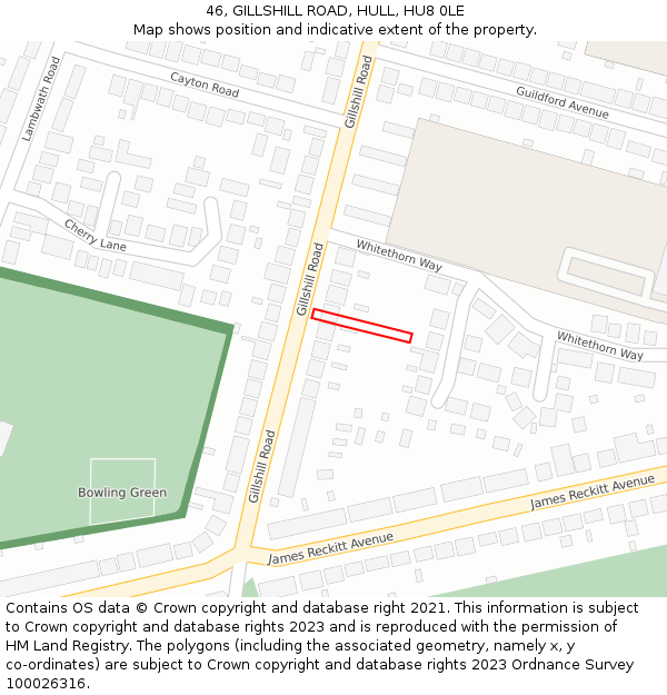 46, GILLSHILL ROAD, HULL, HU8 0LE: Location map and indicative extent of plot