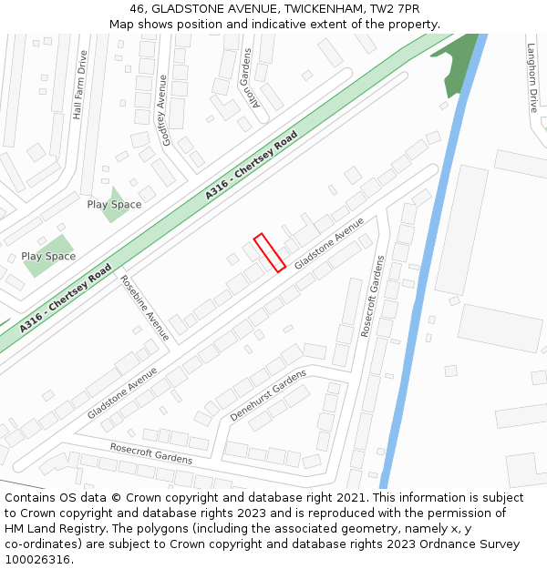 46, GLADSTONE AVENUE, TWICKENHAM, TW2 7PR: Location map and indicative extent of plot