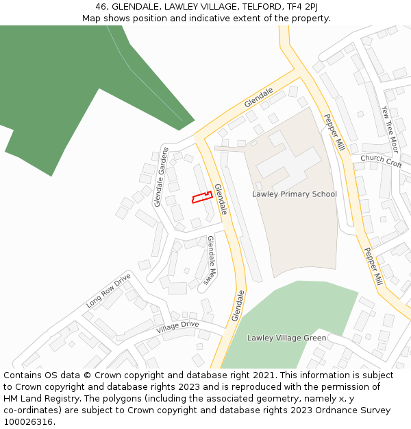 46, GLENDALE, LAWLEY VILLAGE, TELFORD, TF4 2PJ: Location map and indicative extent of plot