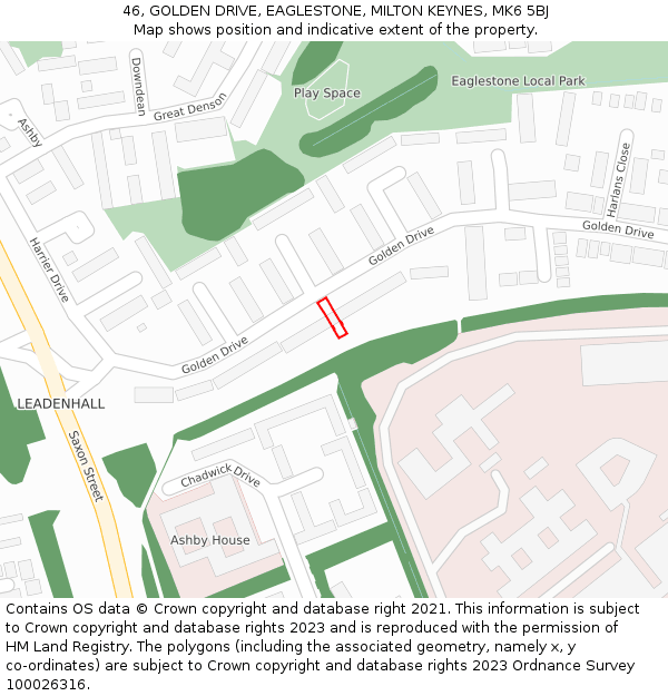 46, GOLDEN DRIVE, EAGLESTONE, MILTON KEYNES, MK6 5BJ: Location map and indicative extent of plot