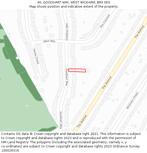 46, GOODHART WAY, WEST WICKHAM, BR4 0ES: Location map and indicative extent of plot