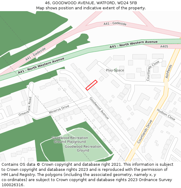46, GOODWOOD AVENUE, WATFORD, WD24 5FB: Location map and indicative extent of plot
