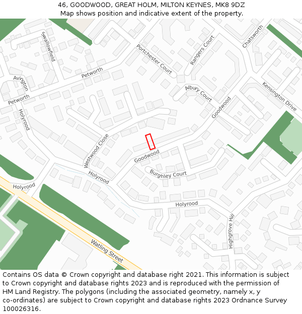 46, GOODWOOD, GREAT HOLM, MILTON KEYNES, MK8 9DZ: Location map and indicative extent of plot