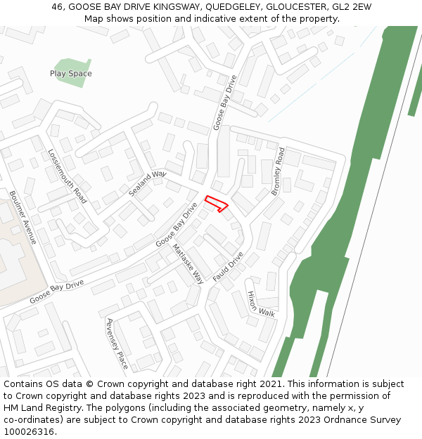 46, GOOSE BAY DRIVE KINGSWAY, QUEDGELEY, GLOUCESTER, GL2 2EW: Location map and indicative extent of plot